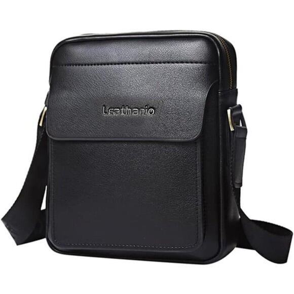 Leathario Crossbody Bag for Men Vegan Leather Messenger Shoulder Work Travel - Picture 1 of 7